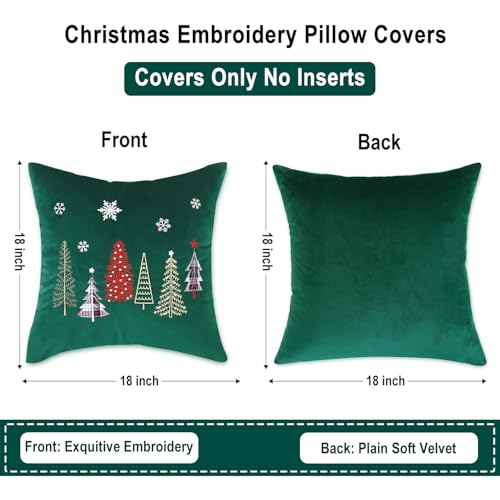 Tosleo Christmas Pillow Covers 18x18 Set of 2 Xmas Trees with Snowflake Embroidery Throw Pillow Covers Christmas Dec Velvet Pillowcases Forest Green Cushion Pillow Cases Soft Square Holiday Pillowcase - Image 3