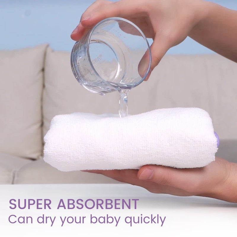 Viviland Baby Towels and Washcloths, Soft Absorbent Purple Baby Bath Towel Set, Unicorn Hooded Towels with 5 Infant Face Washcloths (6 Pieces) - Image 3