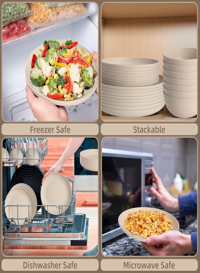 Gudvilla Cream Plastic Plates and Bowls Sets Dishwasher and Microwave Safe Wheat Straw Dinnerware Sets for 8,Reusable Plastic Dishes Set Lightweight Unbreakable for Kitchen Camping Outdoor RV 32 Pcs - Image 4