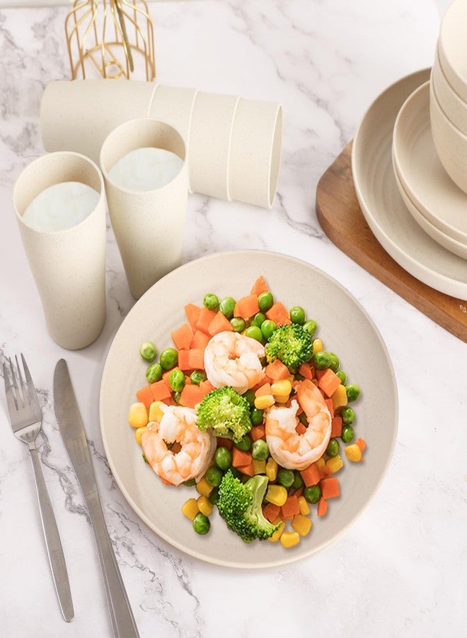 Gudvilla Cream Plastic Plates and Bowls Sets Dishwasher and Microwave Safe Wheat Straw Dinnerware Sets for 8,Reusable Plastic Dishes Set Lightweight Unbreakable for Kitchen Camping Outdoor RV 32 Pcs - Image 3
