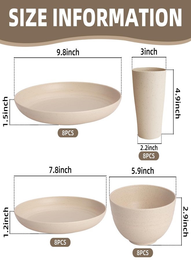 Gudvilla Cream Plastic Plates and Bowls Sets Dishwasher and Microwave Safe Wheat Straw Dinnerware Sets for 8,Reusable Plastic Dishes Set Lightweight Unbreakable for Kitchen Camping Outdoor RV 32 Pcs - Image 2