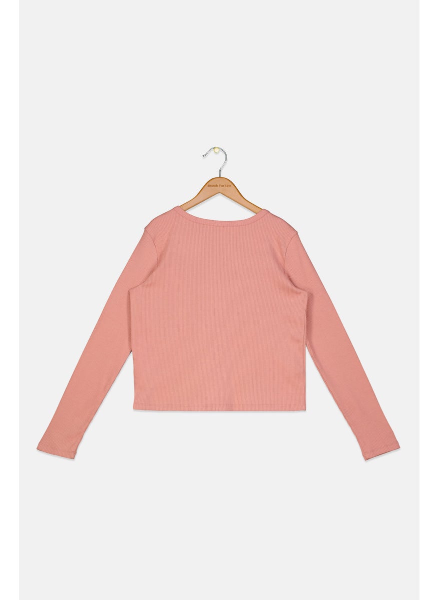 The Commons Kids Girl Ribbed Long Sleeves Cardigan, Blush Pink  - Image 2
