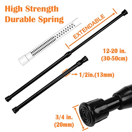 KXLIFE 2 Pack Small Spring Tension Curtain Rod 12 to 20 Inch, Thin Tension Rod No Drill for Window Cupboard Closet, Black - Image 3