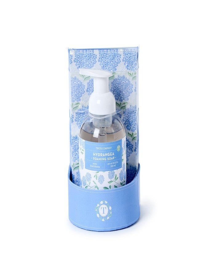 Two's Company Hydrangea Flower Scented Foaming Soap with 20 Pieces Guest Towels Set - Image 3
