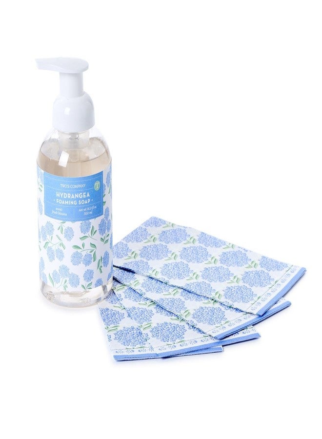 Two's Company Hydrangea Flower Scented Foaming Soap with 20 Pieces Guest Towels Set - Image 2