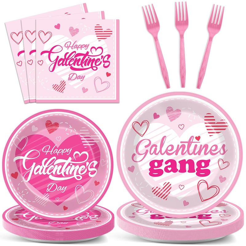 Wiooffen 96 Pcs Galentine's Day Party Plates Napkins Tableware Set Galentines Supplies Disposable Dinnerware Galentines Day Decoration Favors for Valentine, 24 Guests - Image 1