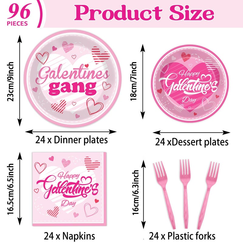 Wiooffen 96 Pcs Galentine's Day Party Plates Napkins Tableware Set Galentines Supplies Disposable Dinnerware Galentines Day Decoration Favors for Valentine, 24 Guests - Image 2