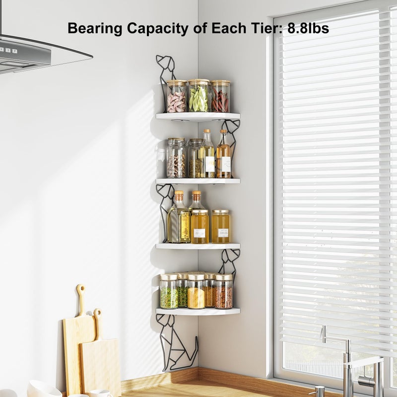 Alsonerbay White Corner Shelf Wall Mount, 4 Tier Floating Shelf for Wall Storage, Rustic Wood Shelves for Bedroom, Living Room, Bathroom, Entryway, Garage (Dog Shaped) - Image 3