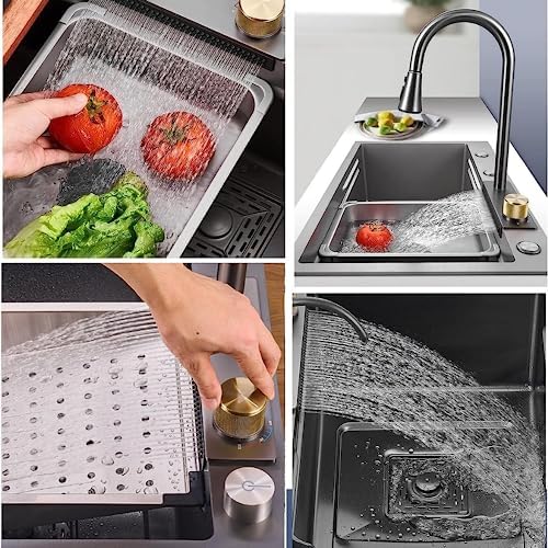 ZAP Waterfall 304 Stainless Steel Kitchen Sink Set with PullOut Faucet Chopping Board Glass Rinser Soap Dispenser Strainer MultiFunctional Farmhouse Sink Accessories 24x18 Chrome - Image 5