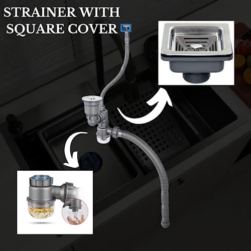 ZAP Waterfall 304 Stainless Steel Kitchen Sink Set with PullOut Faucet Chopping Board Glass Rinser Soap Dispenser Strainer MultiFunctional Farmhouse Sink Accessories 24x18 Chrome - Image 3