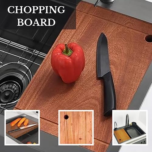 ZAP Waterfall 304 Stainless Steel Kitchen Sink Set with PullOut Faucet Chopping Board Glass Rinser Soap Dispenser Strainer MultiFunctional Farmhouse Sink Accessories 24x18 Chrome - Image 4