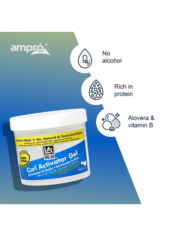 Ampro - Long-Aid Activator Gel - Enriched With Aloe Vera, Protein, And Vitamin B Complex - Brings Essential Moisture To Strands - Defines Your Natural Curls - Regular - 32 Oz - Image 1