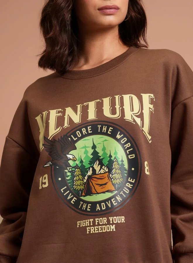 Tokyo Talkies Graphic Print Oversized Sweatshirt by Styli