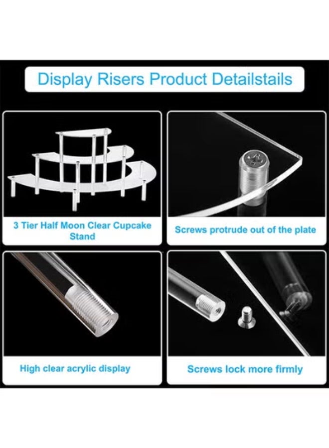 fantasize Acrylic Display Riser - 3 Tier Clear Cupcake Stand, Perfume Organizer, Half Moon Dessert Stand, Shelf for Food, Amiibo Funko POP Figure Display - Image 5