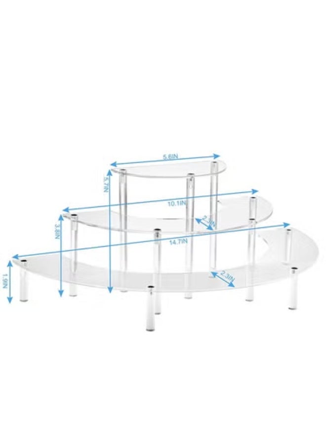 fantasize Acrylic Display Riser - 3 Tier Clear Cupcake Stand, Perfume Organizer, Half Moon Dessert Stand, Shelf for Food, Amiibo Funko POP Figure Display - Image 4