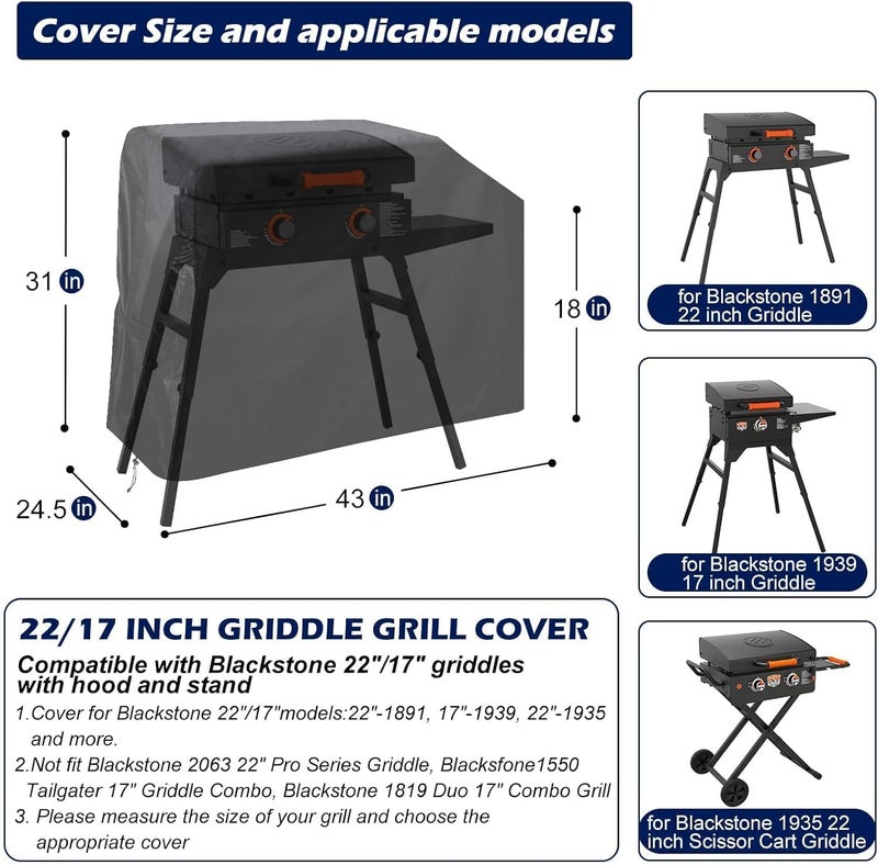 bruwaa Griddle Grill Cover for Blackstone 22 inch and 17 inch with Hood and Stand, 600D Heavy Duty Waterproof UV Resistant Rip-Proof Material Griddle Cover - Black(Cover Only) - Image 2