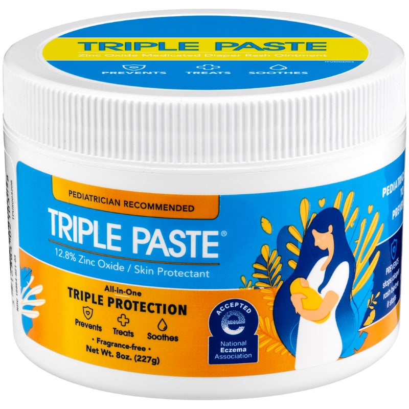 Triple Paste Diaper Rash Cream for Baby - 8 Oz Tub - Zinc Oxide Ointment Treats, Soothes and Prevents Diaper Rash - Pediatrician-Recommended Hypoallergenic Formula with Soothing Botanicals - Image 1