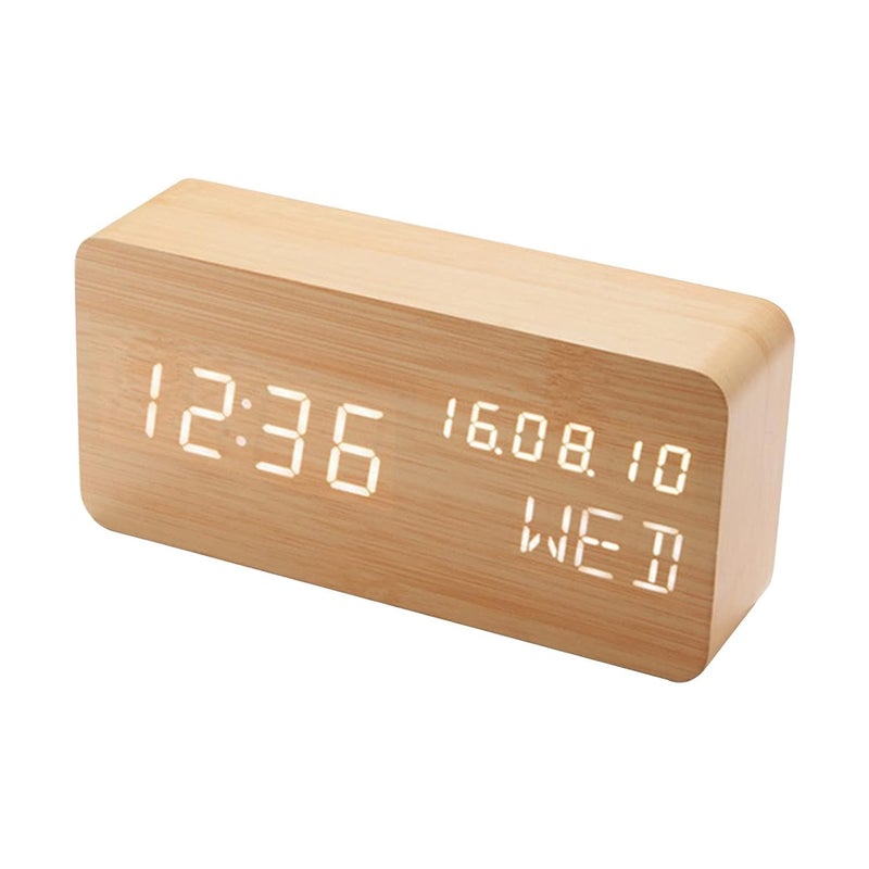 SCOPENDE Scopende Wooden Finish Premium Look Loud Alarm Clock Alarm Clock LED Digital WoodenPowered Table Watch with Temperature Humidity Voice Control Snooze Electronic Desk Clocks  - Image 1