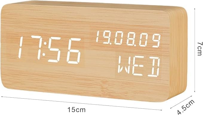 SCOPENDE Scopende Wooden Finish Premium Look Loud Alarm Clock Alarm Clock LED Digital WoodenPowered Table Watch with Temperature Humidity Voice Control Snooze Electronic Desk Clocks  - Image 2