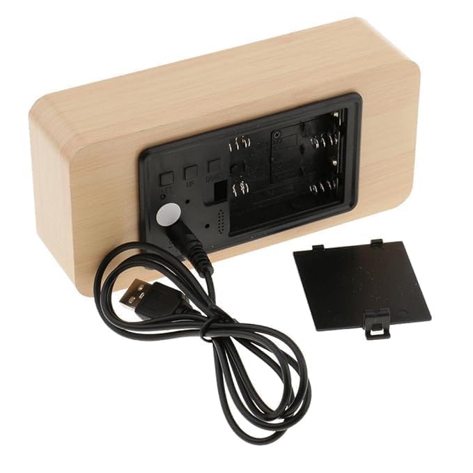 SCOPENDE Scopende Wooden Finish Premium Look Loud Alarm Clock Alarm Clock LED Digital WoodenPowered Table Watch with Temperature Humidity Voice Control Snooze Electronic Desk Clocks  - Image 4