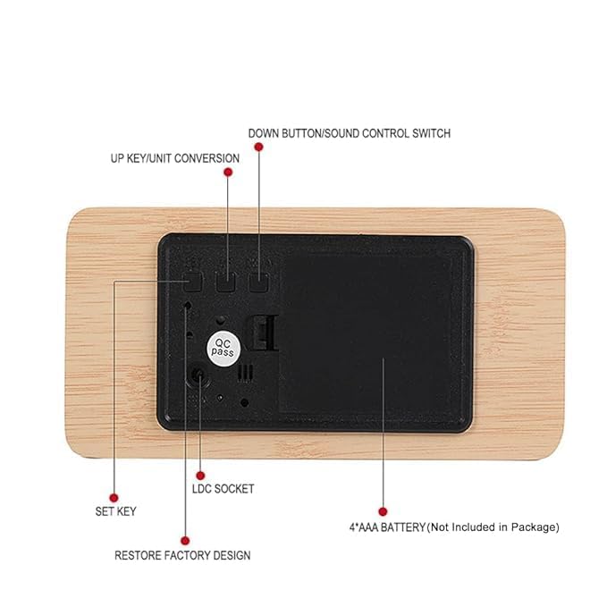 SCOPENDE Scopende Wooden Finish Premium Look Loud Alarm Clock Alarm Clock LED Digital WoodenPowered Table Watch with Temperature Humidity Voice Control Snooze Electronic Desk Clocks  - Image 5