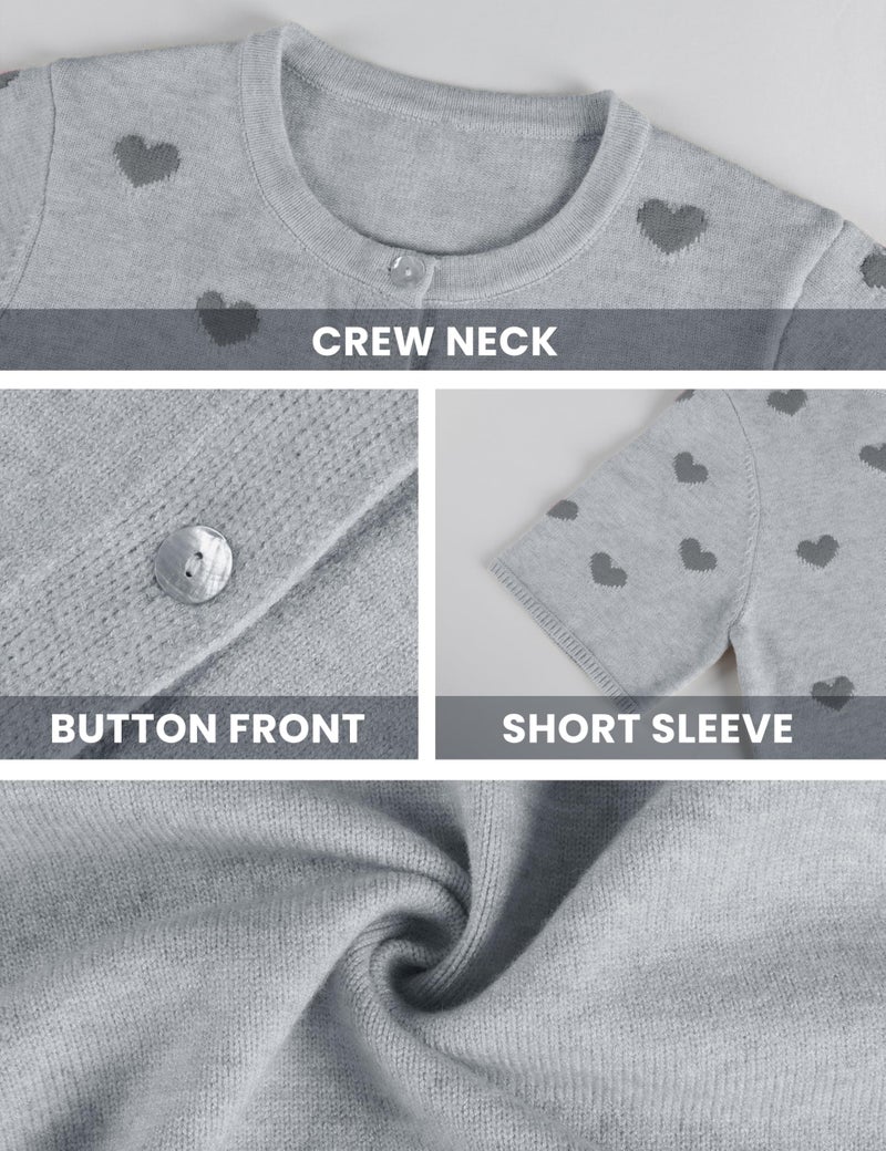 Springrain Womens Lightweight Short Sleeve Cardigan Button down Cropped Cute Heart Sweaters Knitwear(Grey-S) - Image 5