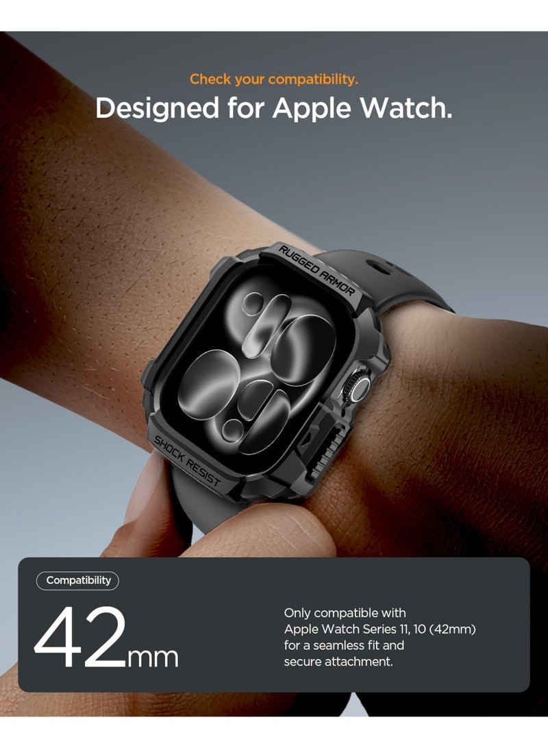 Spigen Rugged Armor 2 Apple Watch Series 11/10 (42mm) Case Cover Durable Protective TPU Flexible Shock Proof Mil Grade Bumper - Matte Black - Image 2