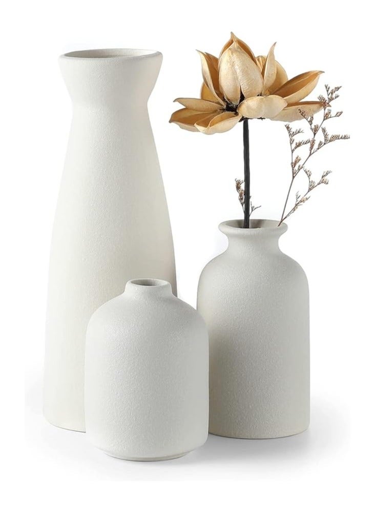 عام طقم مزهرية سيراميك أبيض مبدع طقم 3 مزهريات زهور صغيرة للديكور مزهرية زهور صغيرة للديكور مزهرية زهور عشب بامباس مزهرية زهور زهور الورود تناسب ديكور غرفة المعيشة والمكتب ديكور مكتب المكتب ديكور رف الديكور المركزي - Image 1