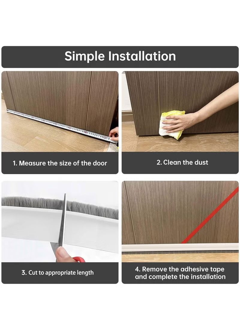 Arabest - Door Sweep for Bottom of Door, Integrated Design with Brush, Self Adhesive Under Door Draft Stopper, Door Seal Dust/Noise/Hot or Cold Air Insulation (White) - Image 1