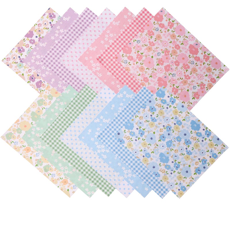 Hanjunzhao 14 Pcs Pink Green Blue Purple Floral Dots Plaid Print Cotton Fabric Fat Quarters Bundles 18 x 22 Inch Sewing Fabrics for Quilting Chrismas Holiday Party Decor DIY Crafts, Sweet Garden - Image 4