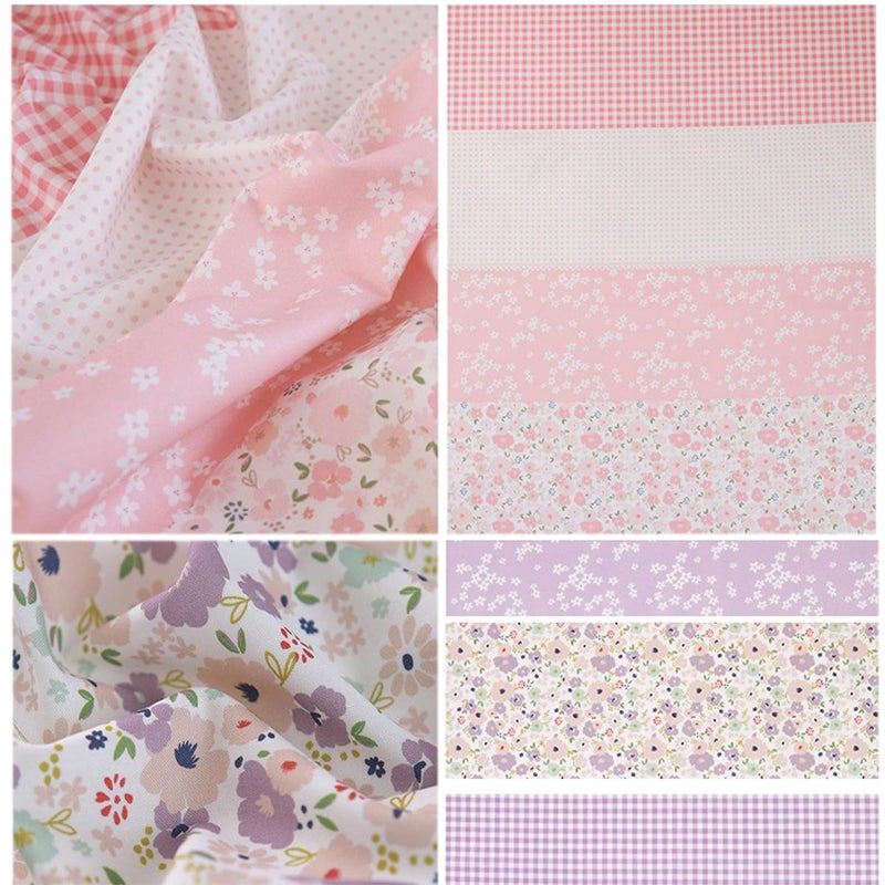 Hanjunzhao 14 Pcs Pink Green Blue Purple Floral Dots Plaid Print Cotton Fabric Fat Quarters Bundles 18 x 22 Inch Sewing Fabrics for Quilting Chrismas Holiday Party Decor DIY Crafts, Sweet Garden - Image 5