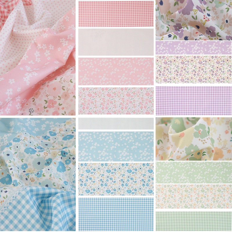 Hanjunzhao 14 Pcs Pink Green Blue Purple Floral Dots Plaid Print Cotton Fabric Fat Quarters Bundles 18 x 22 Inch Sewing Fabrics for Quilting Chrismas Holiday Party Decor DIY Crafts, Sweet Garden - Image 3