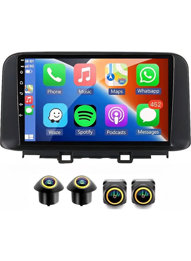 Vierex Fit Hyundai Kona Car Stereo Kona Android Screen 2017-2019 With Apple Carplay Android Auto Wireless WiFi DSP FM&AM BT AHD Camera Included Fast Interface (4+32GB 360D Cameras) - Image 1