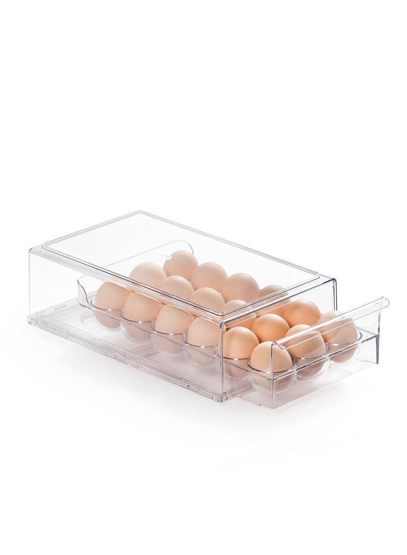 SYOSI Egg Container for Refrigerator BPA Free Refrigerator Organizer Bins,Stackable Egg Holder for Refrigerator,18 Egg Tray,Clear - Image 1