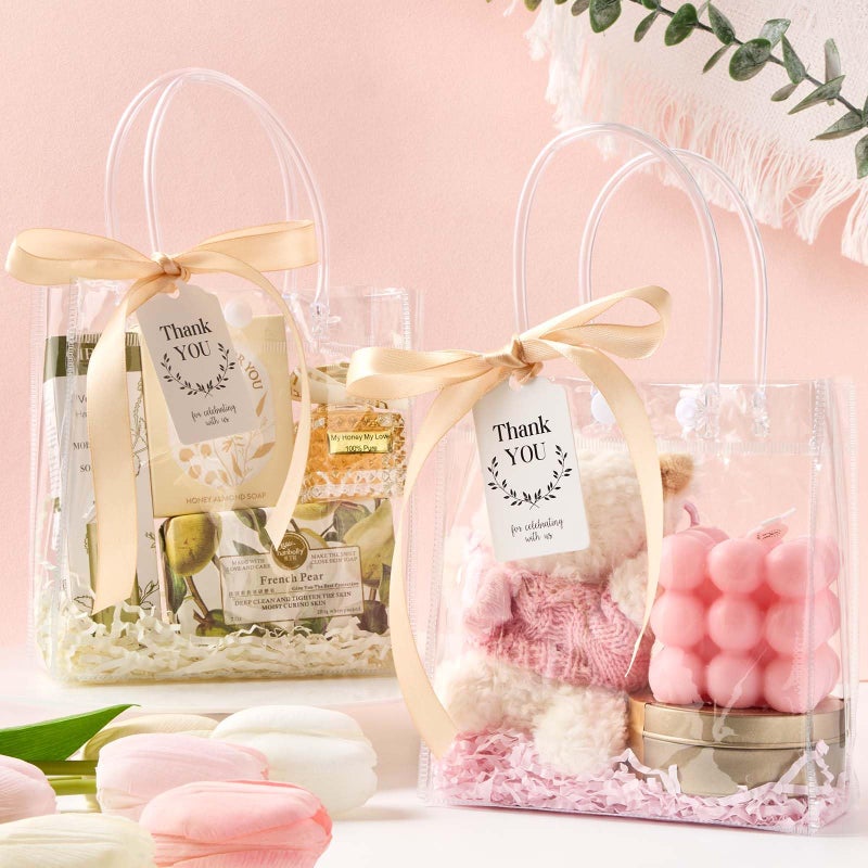 Mauproy 30 Pack Clear Gift Bags with Handles, Party Favor Bags with Ribbons and Tags, Reusable Goodie Tote Bags for Mother's Day Wedding Baby Shower (5.9â€ x 6.3â€ x 2.8") - Image 4