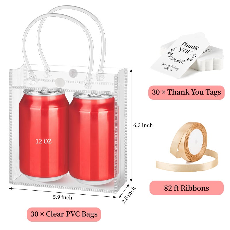Mauproy 30 Pack Clear Gift Bags with Handles, Party Favor Bags with Ribbons and Tags, Reusable Goodie Tote Bags for Mother's Day Wedding Baby Shower (5.9â€ x 6.3â€ x 2.8") - Image 2