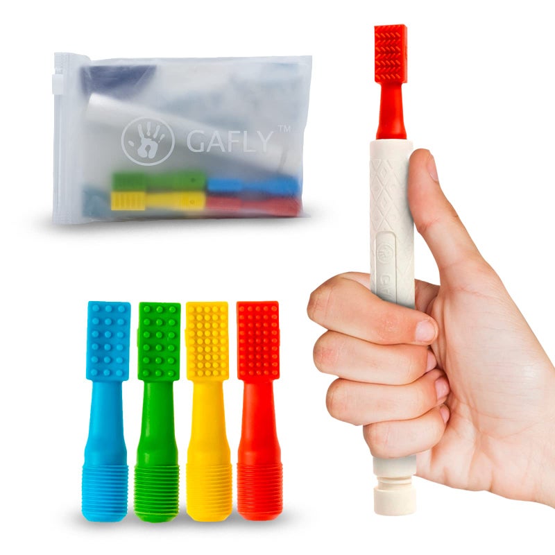Gafly Therapens Oral Motor Therapy Tools Stimulate Speech and Feeding Chewy Vibe Speech Therapy Toys Help Kids with Sensory Needs Chew Relax Oral Stimulator Kit Includes 4 Tips Storage Pouch
