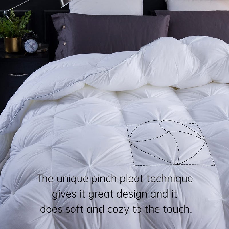 Three Geese Pinch Pleat Waterfowl Feathers and Down Comforter Twin Size Duvet Insert,750+ Fill Power,1200TC 100% Cotton, Premium All Seasons White Warm Hotel Comforter with 8 Tabs. - Image 4