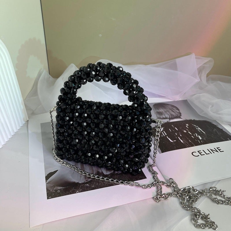 Casual elegant emerald shoulder crossbody chain homemade handbag handmade beaded bag Internet celebrity photo bag for women - Image 1