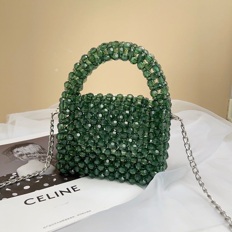 Casual elegant emerald shoulder crossbody chain homemade handbag handmade beaded bag Internet celebrity photo bag for women - Image 2