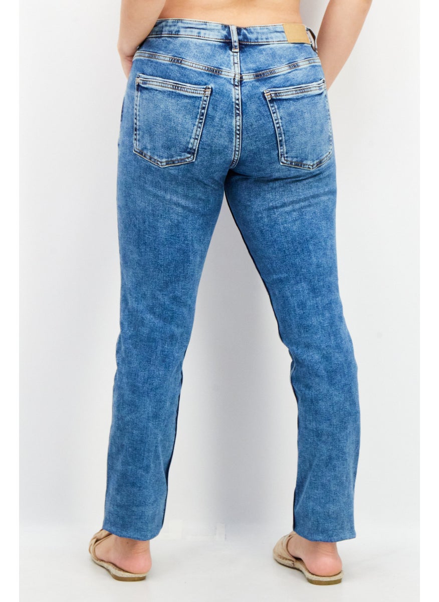 EDC - Women Slim Fit MId Rise Stretchable Jeans, Blue - Image 1