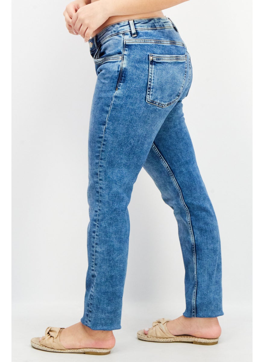 EDC - Women Slim Fit MId Rise Stretchable Jeans, Blue - Image 1