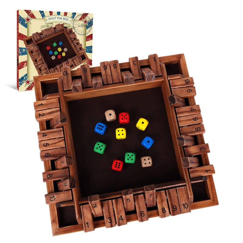 GOTHINK 14 Player Shut The Box Dice Game 115inch Wooden Board Table Math Game with 10 Dices  Math  Decision Skills for AdultsKids Perfect for Home Class Parties  Pubs  Classic Tabletop Fun - Image 2