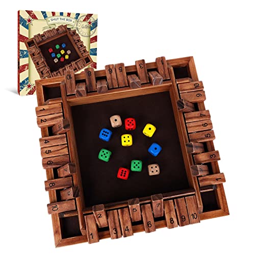 GOTHINK 14 Player Shut The Box Dice Game 115inch Wooden Board Table Math Game with 10 Dices  Math  Decision Skills for AdultsKids Perfect for Home Class Parties  Pubs  Classic Tabletop Fun - Image 1