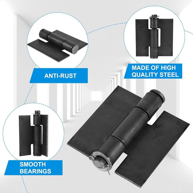 Inchoco Weld On Hinges Extra Heavy Duty 4.4" x 4" Weldable Metal Butterfly Hinges Solid Steel Welding Butt Hinge Thickness 5mm for Heavy Metal Farm Garage Trailer Gates & Doors - 6 Pcs - Image 3