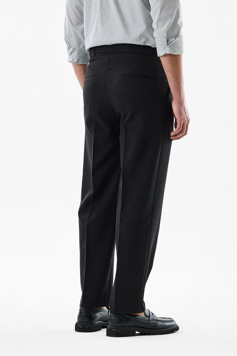 SNITCH Black Korean Regular Fit Stretch Trousers for Men | Best Price UAE