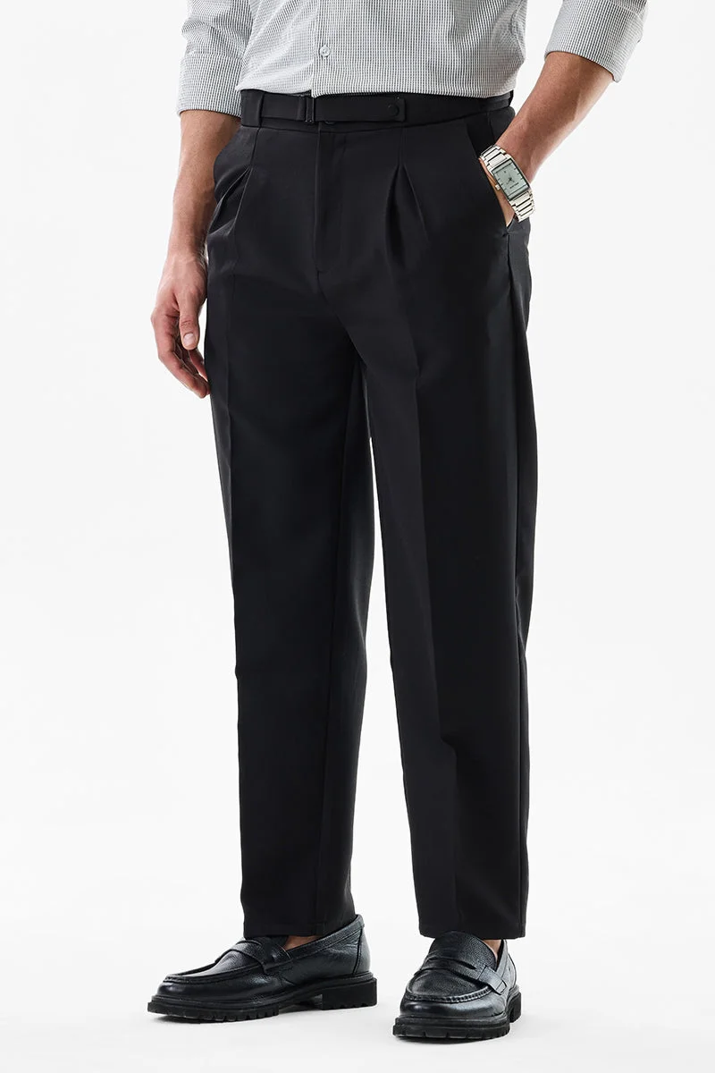 SNITCH Black Korean Regular Fit Stretch Trousers for Men | Best Price UAE
