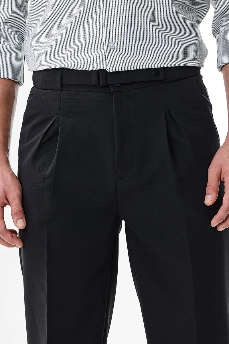 SNITCH Black Korean Regular Fit Stretch Trousers for Men | Best Price UAE