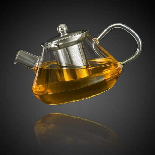 Gipibox®Glass Kettle for Gas Stove - Borosilicate Glass Teapot with Stainless Steel Infuser, Heat-Resistant, Drip-Free Spout, Ideal for Loose Leaf & Blooming Tea, 1000ml, Golden Brew - Image 1