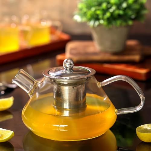 Gipibox®Glass Kettle for Gas Stove - Borosilicate Glass Teapot with Stainless Steel Infuser, Heat-Resistant, Drip-Free Spout, Ideal for Loose Leaf & Blooming Tea, 1000ml, Golden Brew - Image 2